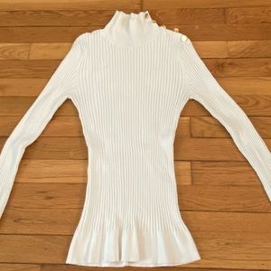 Cream Ribbed Low Turtleneck